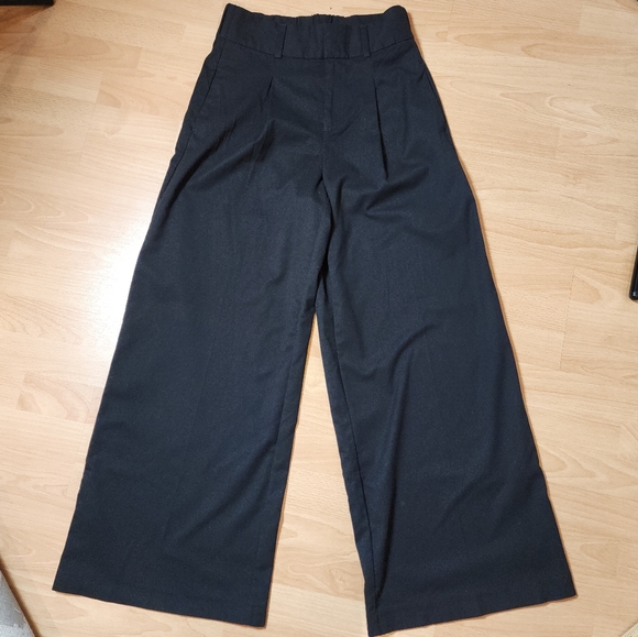 Banana Republic Black Wideleg Highrise Soft Faux Wool Pants Stretch Waist Sz 2